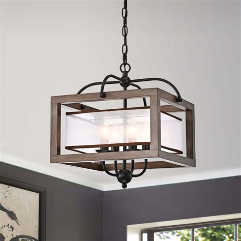 alina antique black metal natural wood chandelier with fabric shade|Alina Antique Black Metal Natural Wood Chandelier .